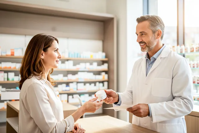 Apothekerin zeigt einer Kundin eine individuell hergestellte Rezeptur