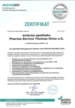 Zertifikat: Verlässliche Versorgung aus der Apotheke