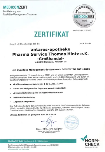 Zertifikat: Klare Prozesse im Pharma-Großhandel